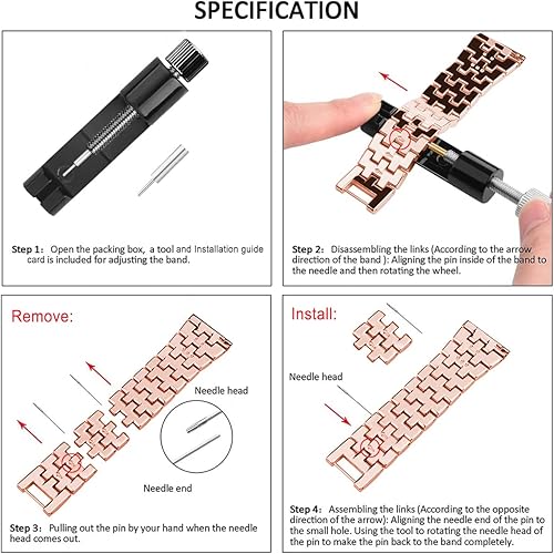 Vista 24 de Correas compatibles con Samsung Galaxy Watch FE / 5/4 de 1.575 pulgadas, correa de metal con diamantes de imitación brillantes de 0.787 pulgadas