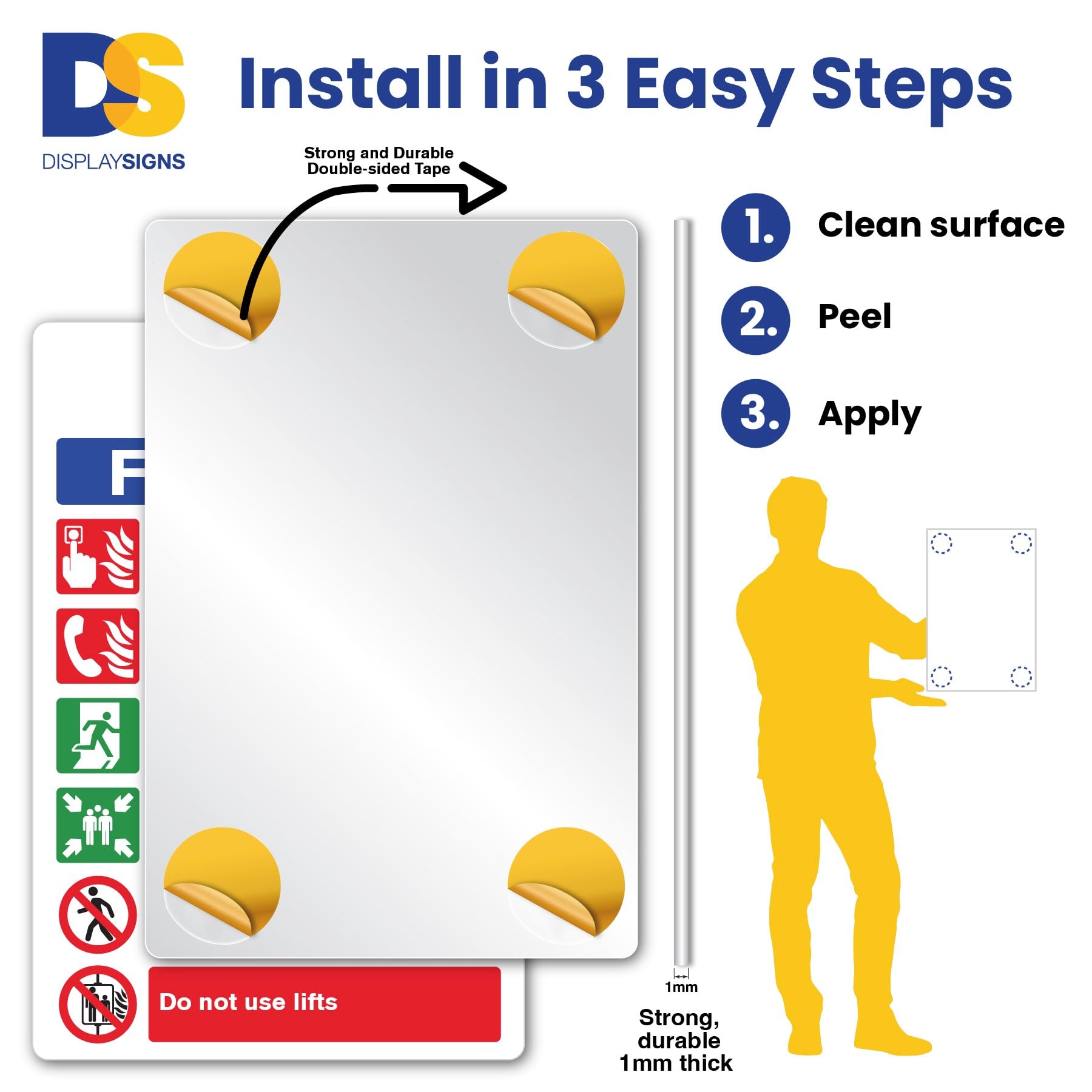 RDLCAR Fire Action Notice Sign - 1mm Rigid Plastic, Pack Of 5 - View #3