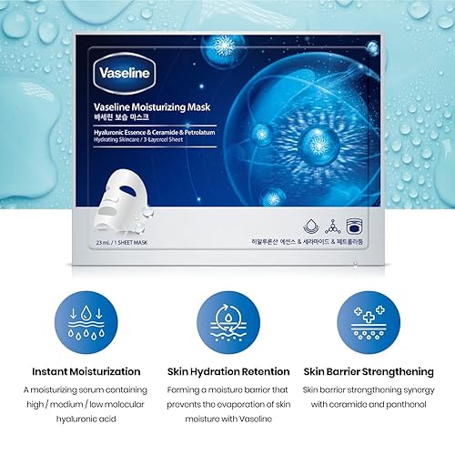 Miniatura 3 de Vaseline Mascarilla facial hidratante para el cuidado de la piel, retención de hidratación, refuerzo de la barrera cutánea (paquete de 3, 30