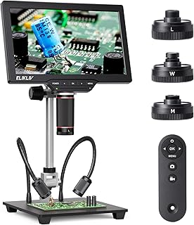 Elikliv Microscópio digital 4K TL301 com 3 lentes magnéticas: Microscópio para moedas e soldagem, ecrã IPS 7", luzes laterais, suporte de 10", compatível com PC/TV, 64 GB