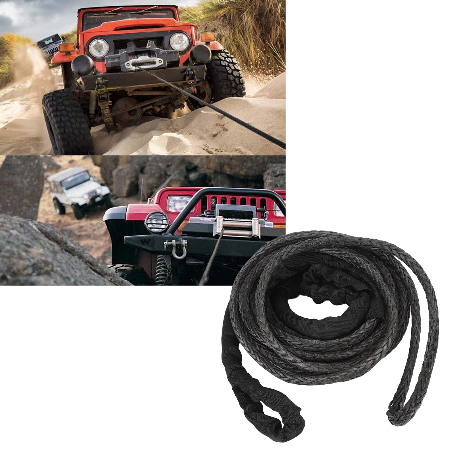 VGEBY Lina Wciągarki Syntetyczna Lina Przedłużająca wciągarkę 12 Mm 26455lbs UHMWPE do ATV UTV SUV Truck Recovery Off Road Holowanie Elastyczna Obsługa Odporność na ścieranie (9 m/29,52 stopy)