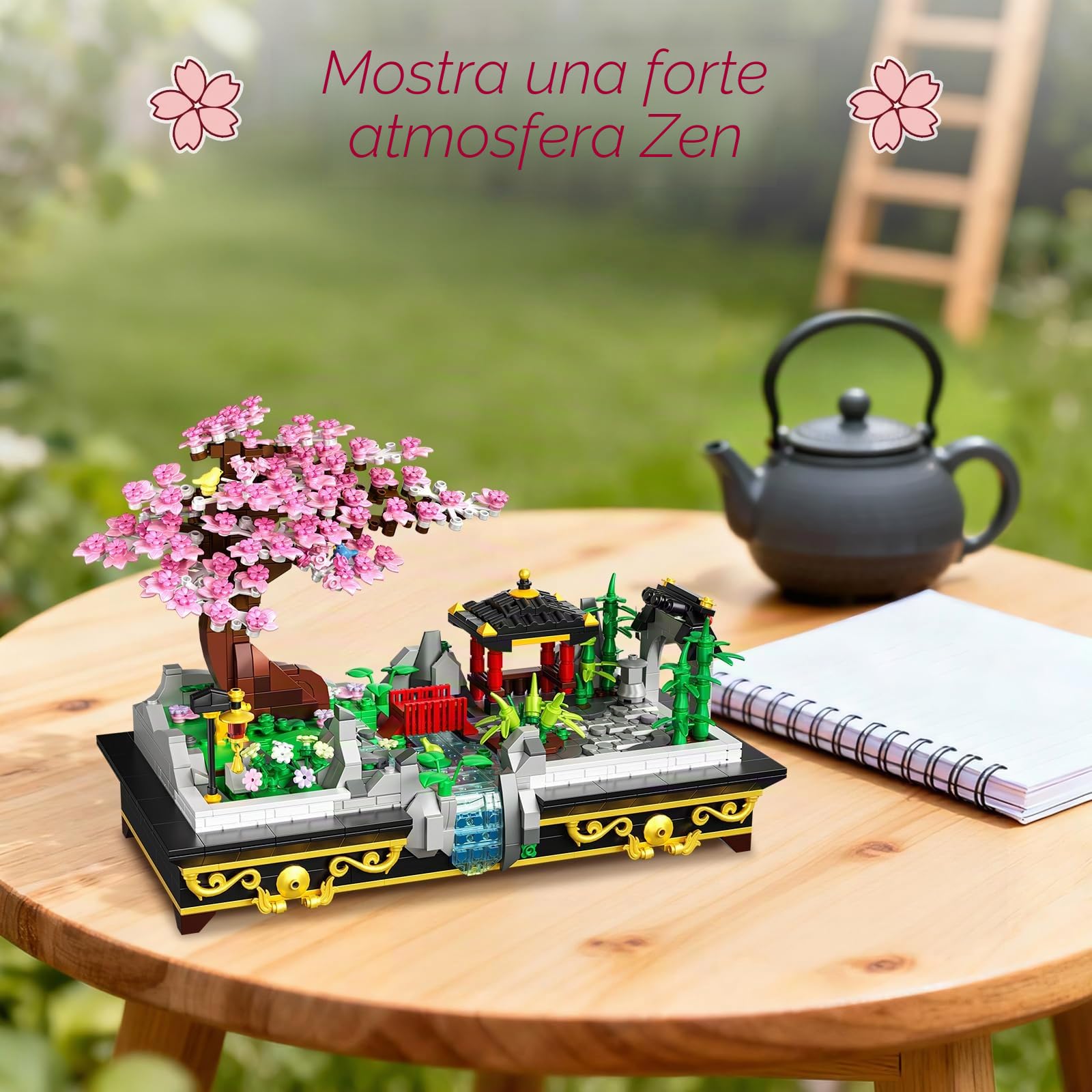 Kit di costruzione per bonsai a fiori di ciliegio - Mini mattoncini da costruzione - Kit di modellazione creativa - Fiori di ciliegio - Collezione botanica per adulti, bambini a partire