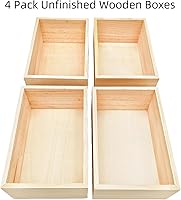 Vista 2 de Paquete de 4 Cajas Organizadoras de Almacenamiento de Manualidades de Madera Sin Terminar, Caja de Madera Rectangular de 6 x 4 x 2.4 pulgadas, Caja
