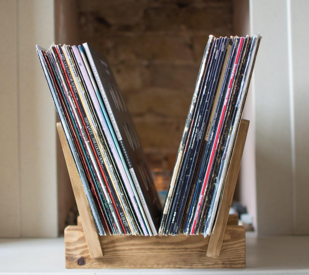 Vinyl Record Storage, Vinyl Record Display, LP Flip Rack, Tudor Oak Colour, Solid Wood, Record Holder