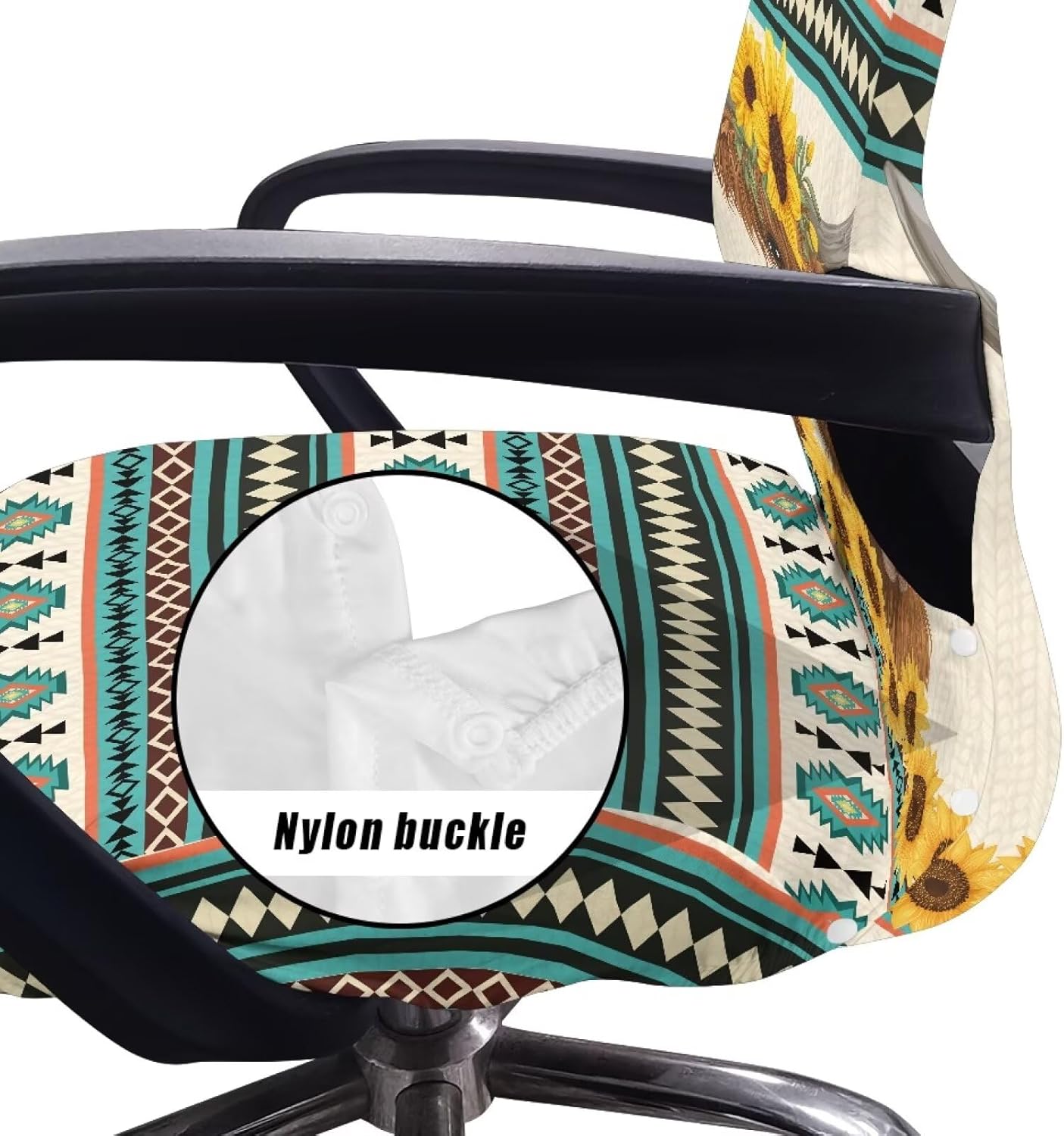 Wanyint Aztec Highland Cow Sunflower Blue Desk Chair Cover Stretch Office Chair Slipcover Dustproof Desk Computer Chair Cover High Back Chair Protective Cover Easy to Install, L