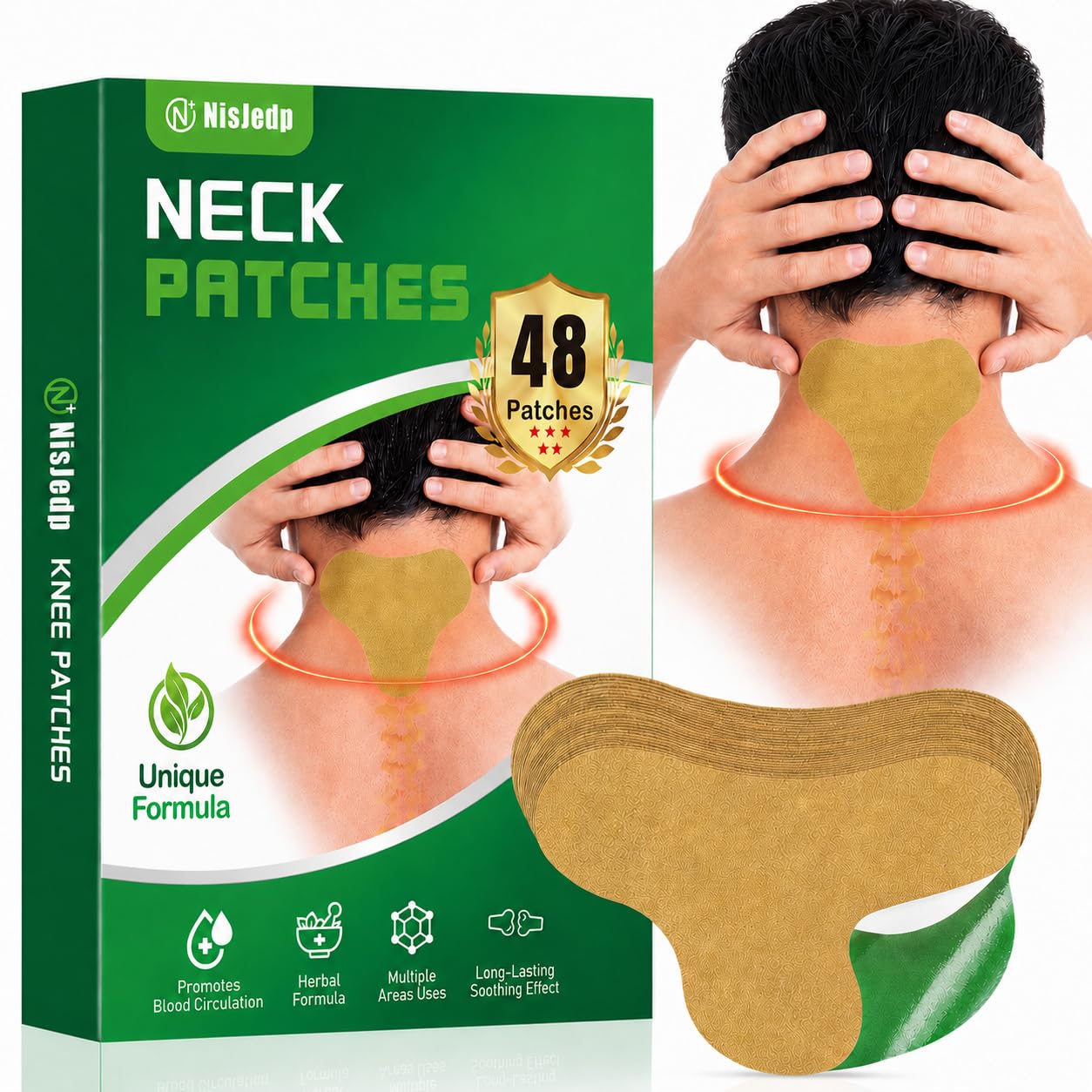 Pain Relief Patches, 48 Pcs Neck Pain Relief, Wormwood, 12-Hour Use