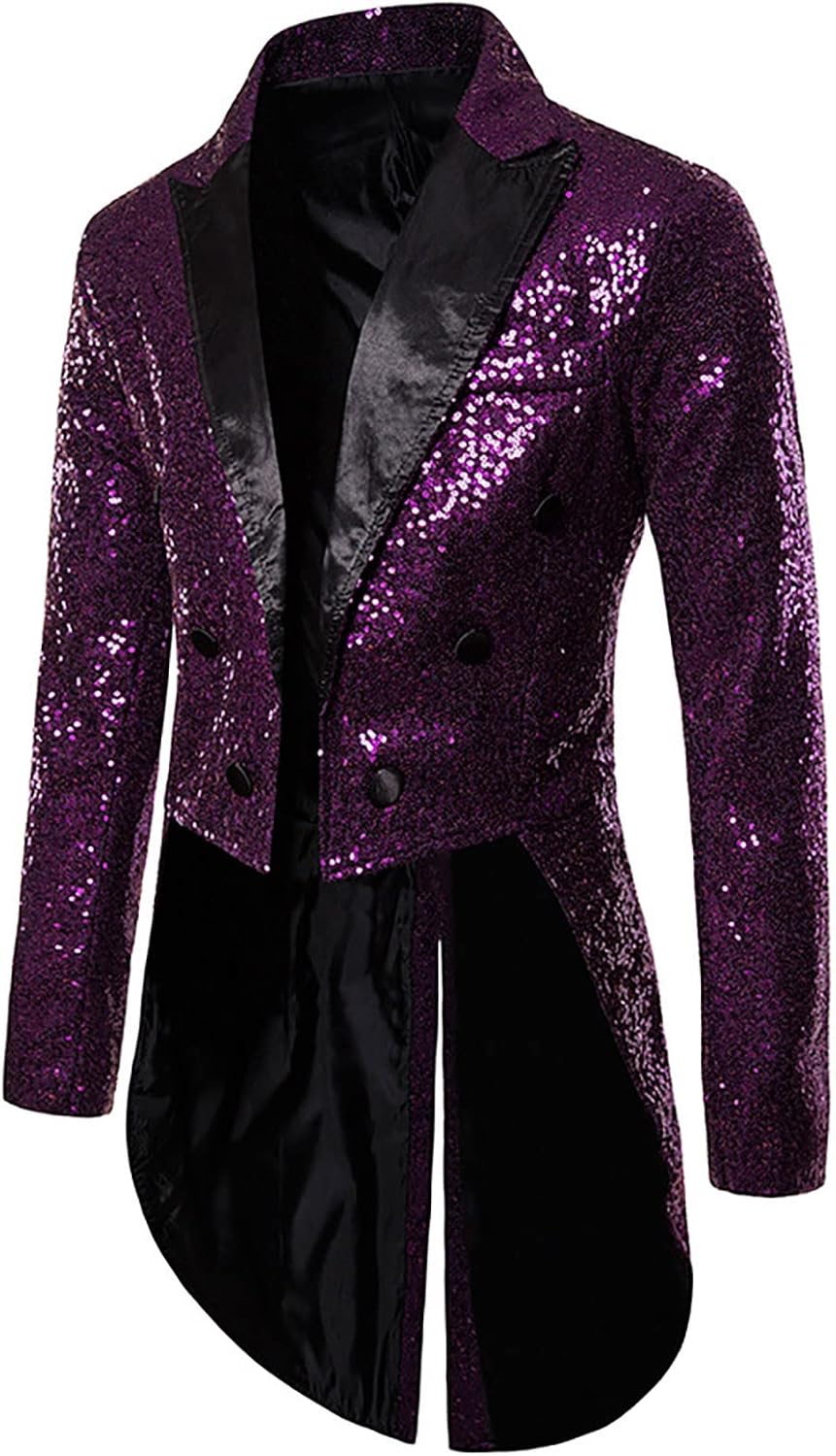 Sequin Tuxedo for Women Dinner Party Wedding Swallowtail Blazer Sparkly Dressy Double Breasted Formal Suit Jacket