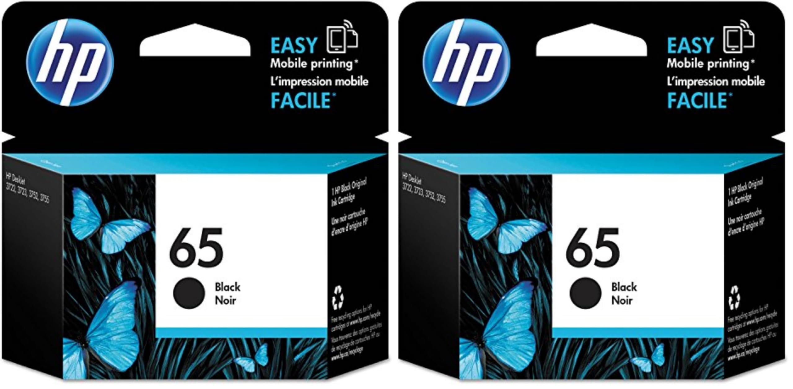 HP 65 Black Ink Cartridge, Works with AMP 100, DeskJet 2600, 3700; Envy 5000, Eligible for Instant Ink, N9K02AN (Pack of 2) 1 Count (Pack of 2)
