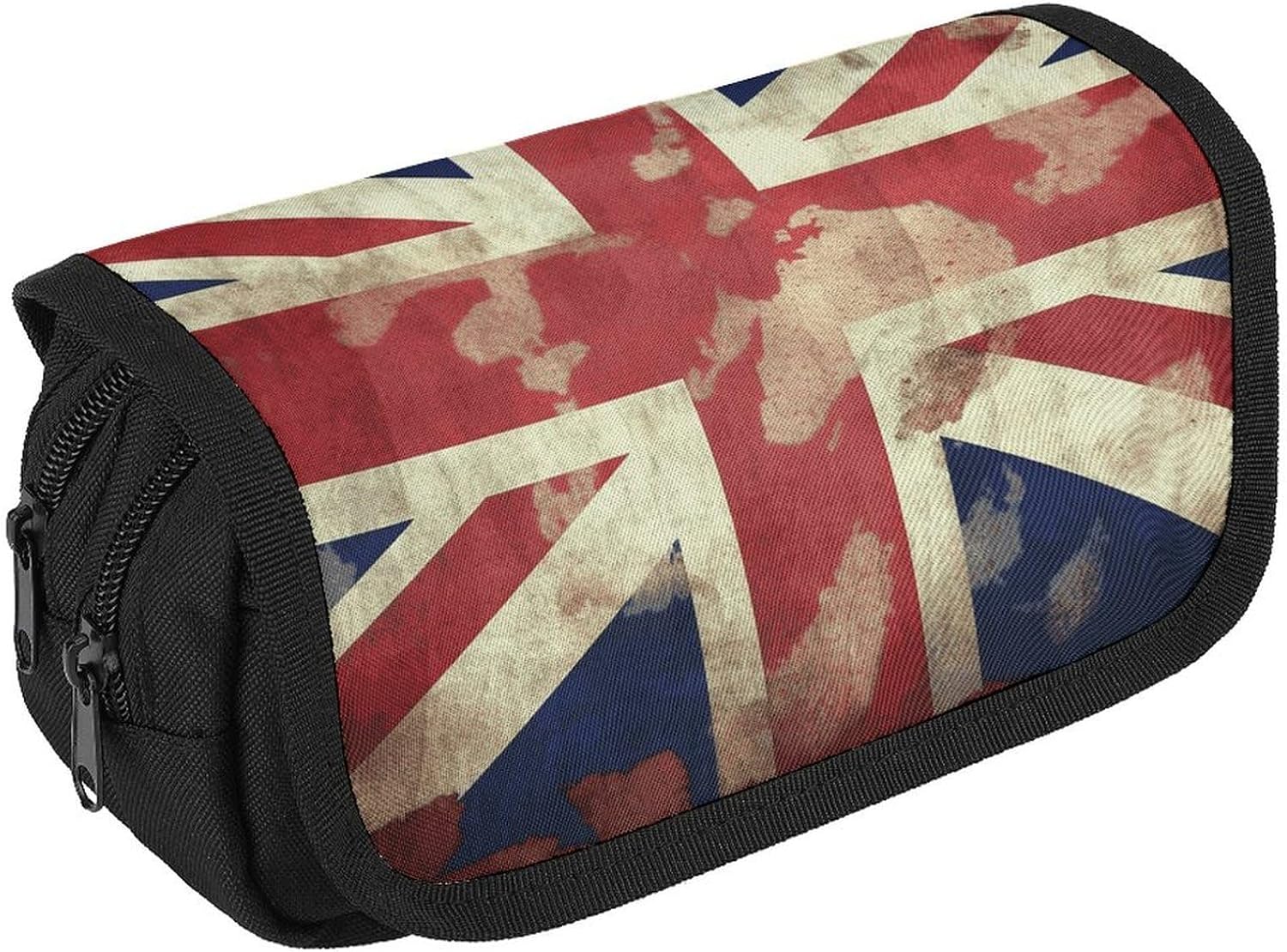 Vintage Union Jack British Flag Pencil Case Big Capacity Pencil Pouch