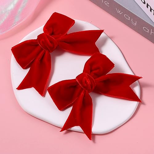 Miniatura 2 de Cinta de terciopelo rojo con lazo para el cabello clip de San Valentín hecho a mano bonito pasador de cocodrilo accesorio para el cabello pequeño