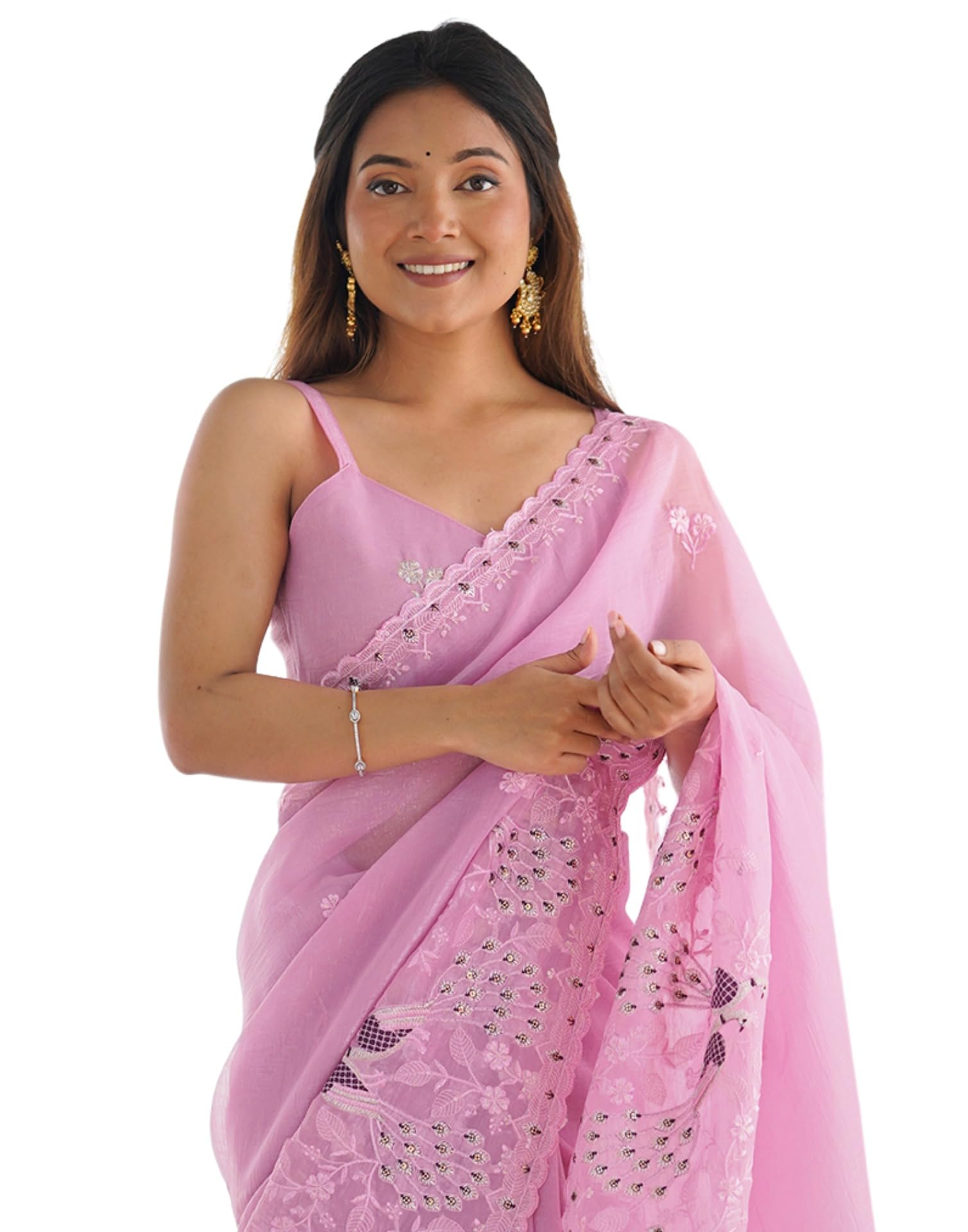 siril Women's Silk Blend Sequence Embroidery Saree With Unstitched Blouse Piece for Wedding and Parties-picture-25