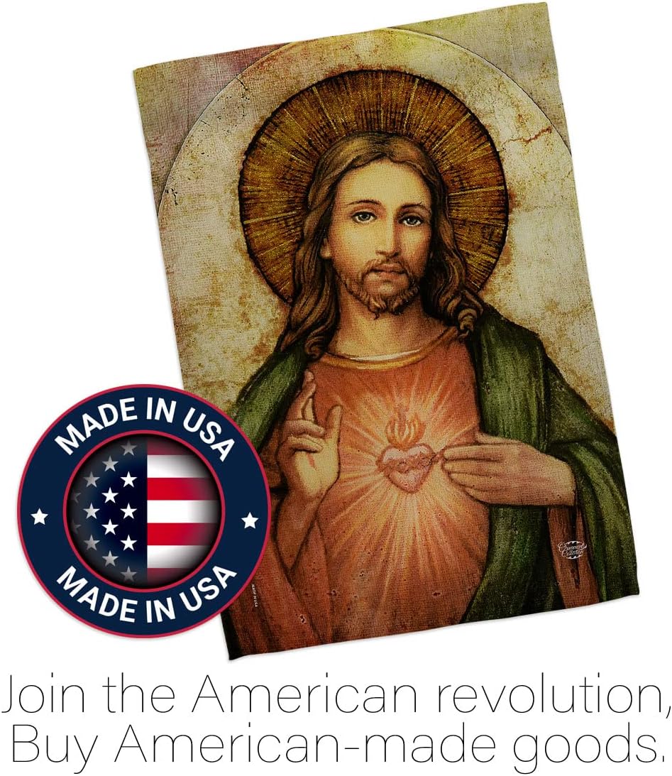 Sacred Heart of Jesus Garden Flag - Set Wall Hanger Religious Faith Hope Grace Peace Dove Christian Religion Easter - House Decoration Banner Small Yard Gift Double-Sided Made In USA 13 X 18.5