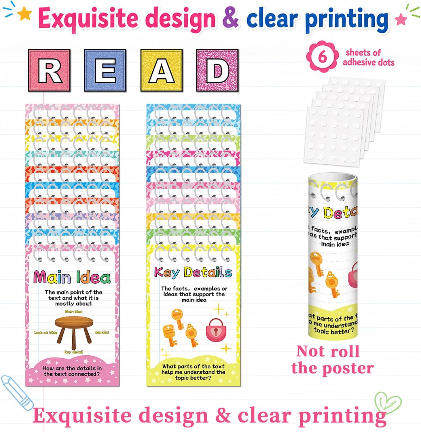20Pcs Colorful Reading Strategies Posters for Classroom Reading Educational Motivational Bulletin Board Set Read Corner Posters for Back to School Library Chalkboard Wall Art Decor Teacher Supplies
