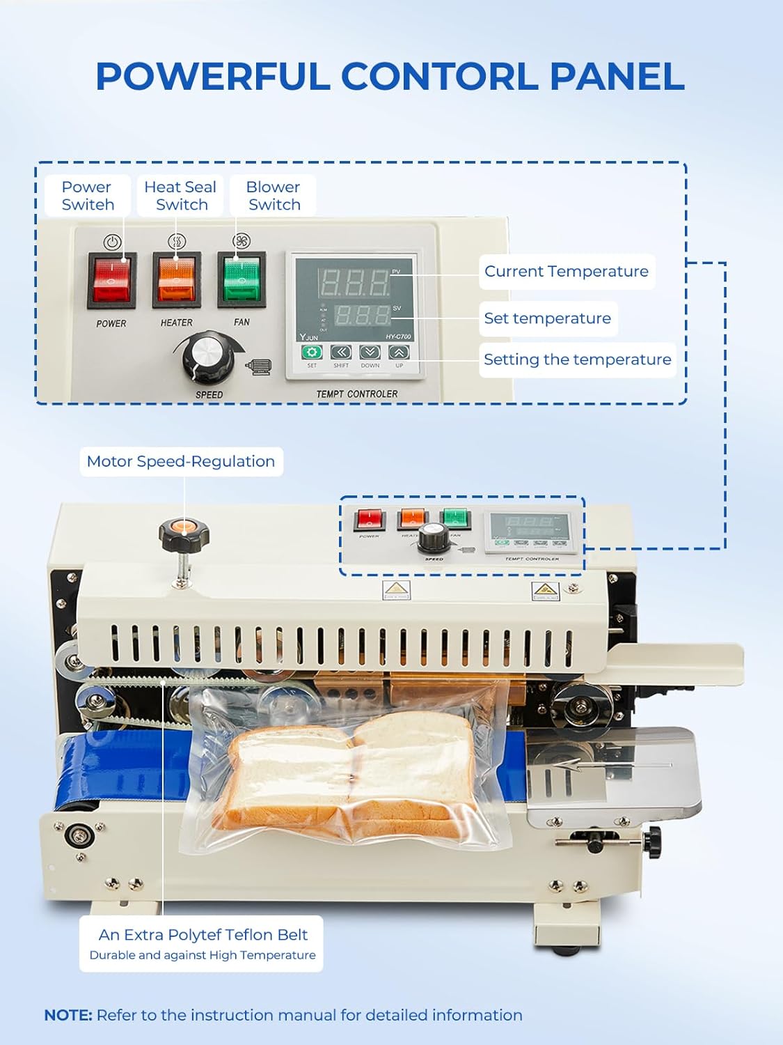 Continuous Bag Band Sealing Machine, 750W Horizontal Band Sealer Machine, Automatic Horizontal Band Sealer, Sealing Machine with Temperature Control, 0.24-0.47in Seal Width for PVC Bags