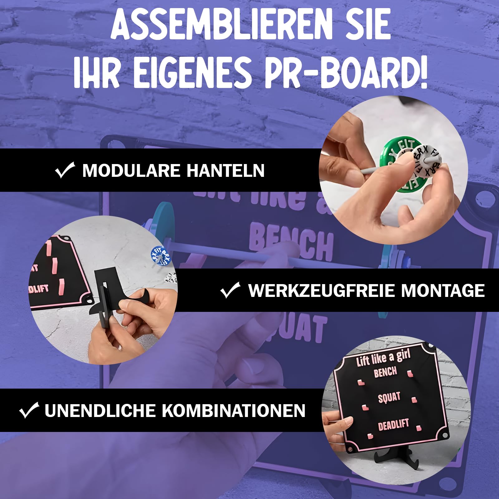 PR-Tafel für Krafttraining mit Mini-Hantelscheiben und Kurzhanteln, Personalisiertes PR-Board zur Erfassung Persönlicher Rekorde, Geschenk für Kraftsportler Fitness-Enthusiasten