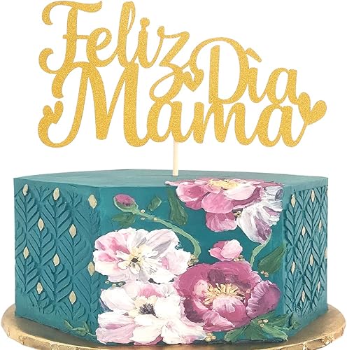 Feliz Dia Mama - Decoración para tartas con purpurina dorada, decoración de pastel de Feliz día de la madre, suministros de decoración de pasteles