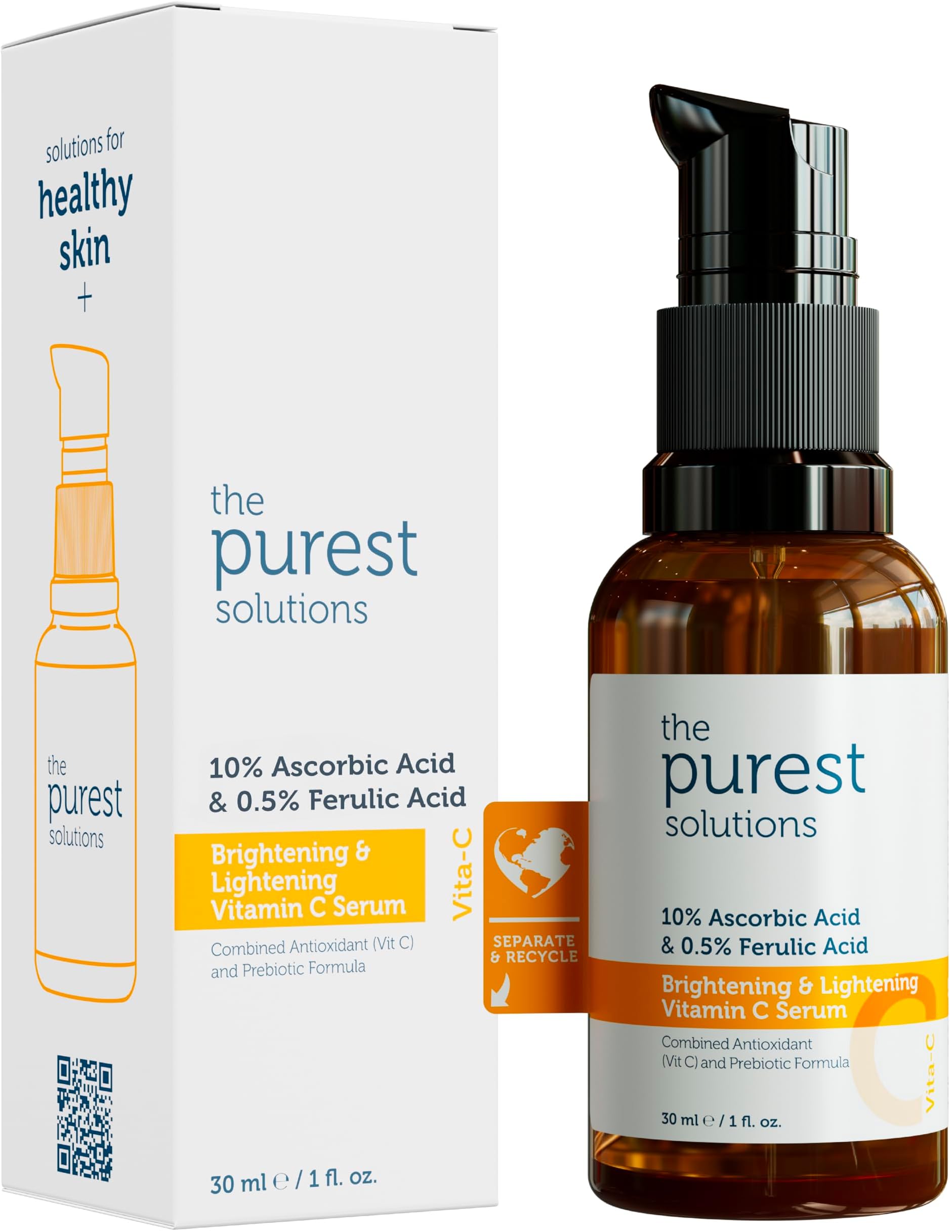 Brightening & Lightening Vitamin C Serum (10% Ascorbic Acid & 0.5% Ferulic Acid) - Revitalize & Renew Dull Skin - Anti-Aging Care & Anti-Stress Care - Vegan | Cruelty Free (30 ml)