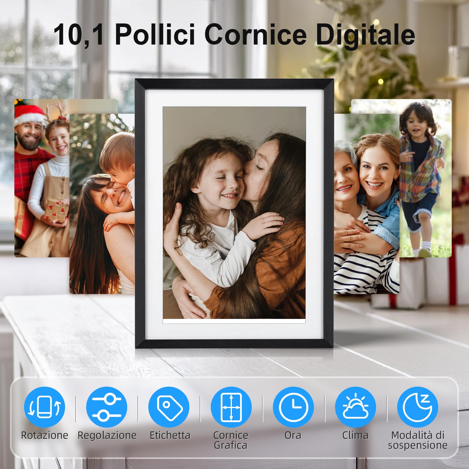 Cornice Digitale Foto, Rollei Smart Frame WiFi 107 10,1 Frameo Portafoto Digitale 32GB 1280x800 Schermo Tattile IPS Condivisione Istantanea di Foto e Video Nero Cornice-Digitale-Foto-Frameo-WiFi