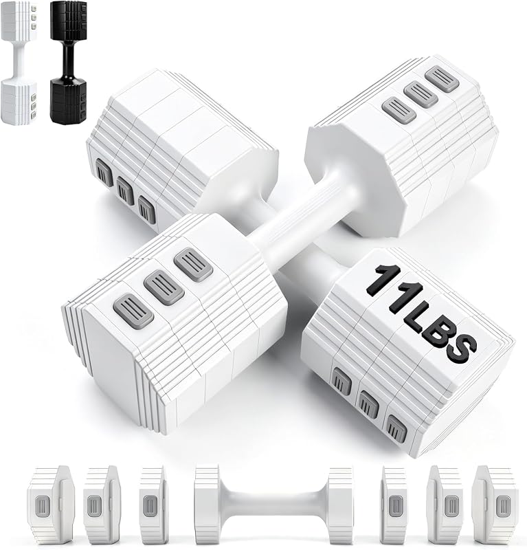 22LBS Adjustable Dumbbells Set, 4 in 1 Free Weights Dumbbells Set, 5lb 7lb 9lb 11lb with TPU Soft Handle, Quick Change Women/Men Dumbbell Set for Home Gym Exercise Training