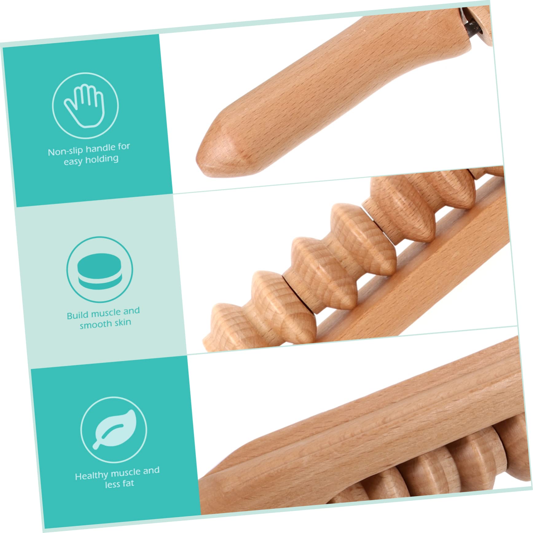 SECFOU Holz Massageroller Stick 43cm Mit Rutschfestem Griff Manuelle Therapie Massage Faszienroller Muskelentspannung Rücken Beine Nacken Wellness Sport