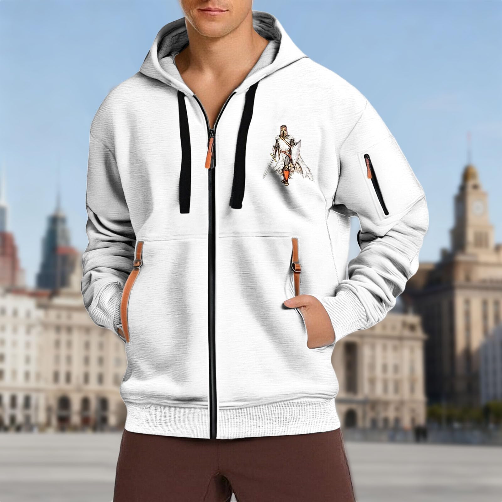 Sudadera con capucha para hombre con cremallera completa impresa