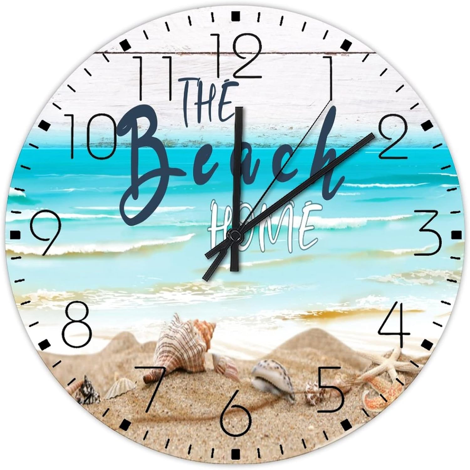 Minimalist Wood Clock Battery Operated Non Ticking Analog Nautical Beach Ocean Theme Underwater Starfish Country Wall Clocks Sea Animal Turtle Wall Decor for Yoga Room Kitchen Exercise Room 12''