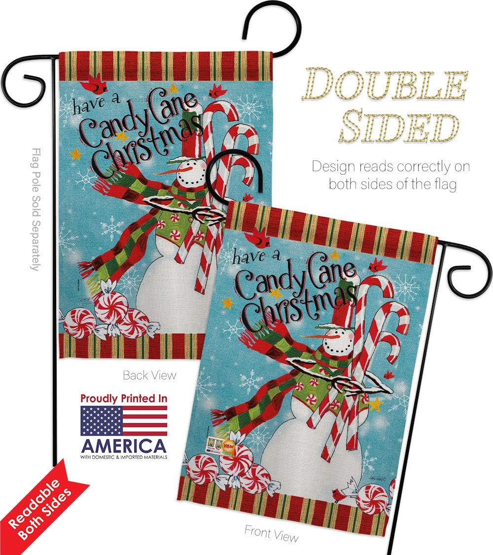 Candy Cane Christmas Garden Flag Set Wall Holder Wintertime Santa Marry Xmas Present Reindeer Season Snow Small Decorative Gift Yard House Banner Double-Sided Made In USA 13 X 18.5