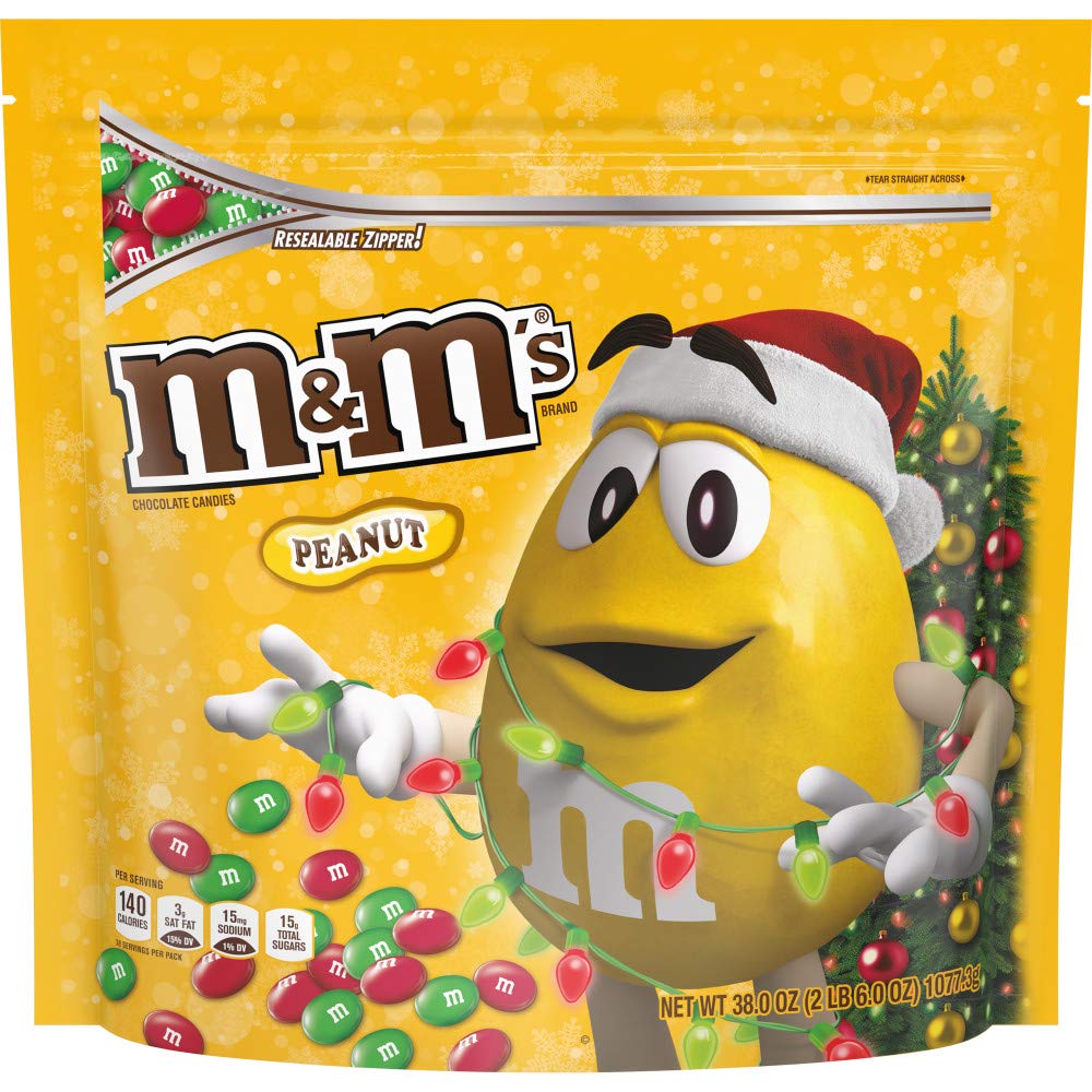 M&M'S Holiday Peanut Chocolate Christmas Candy Party Size, 38 Ounce Bag
