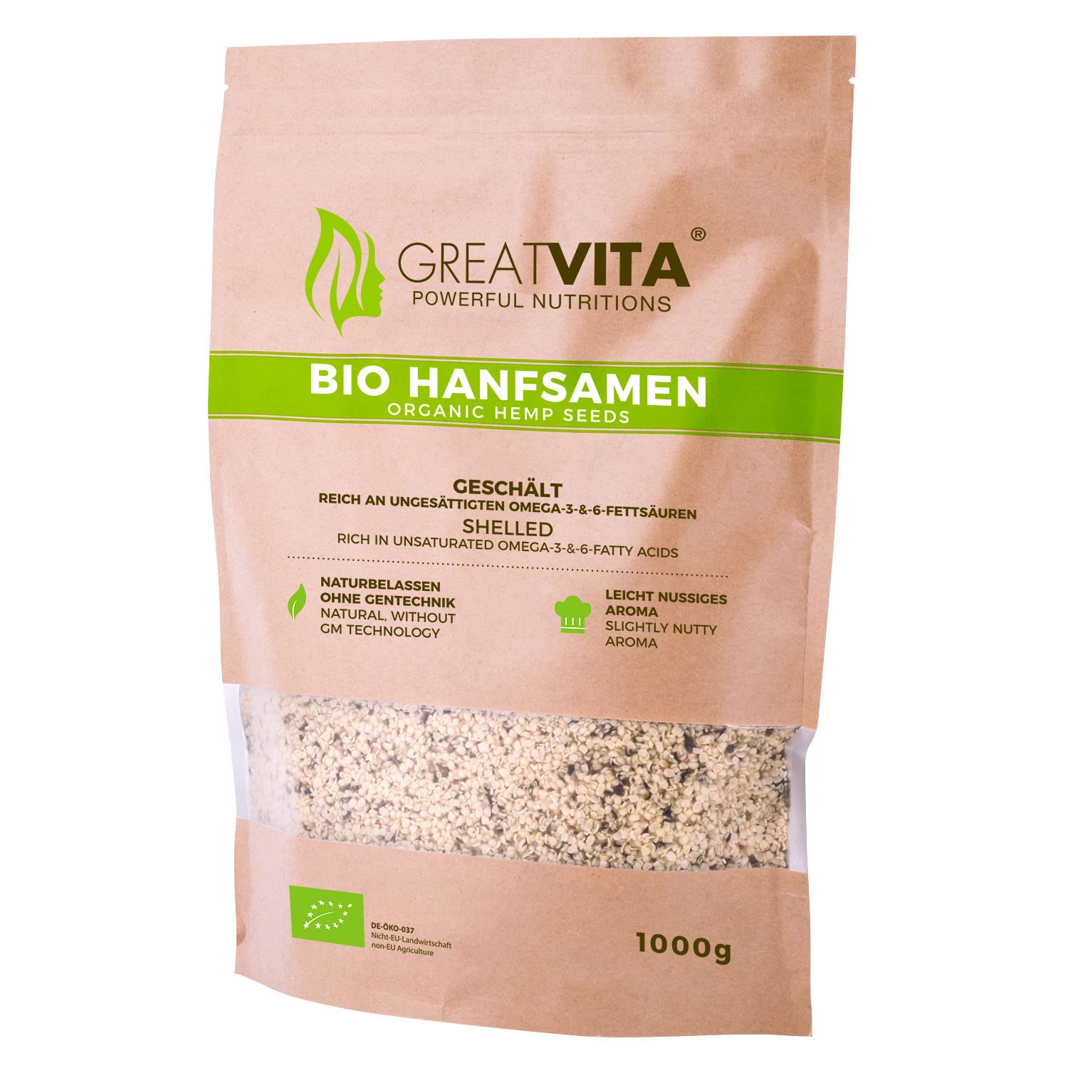 Meavita Semillas De Cáñamo Orgánico Meavita, Peladas, Paquete De 2 (2 X 1 Kg) 2000 g