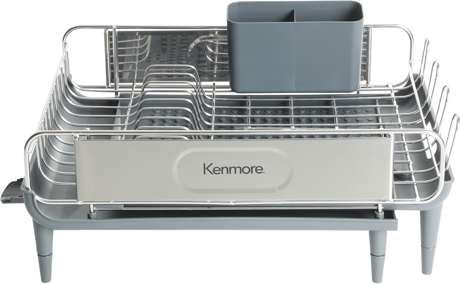 Kenmore Loxdell Expandable Full Size Rust Resistant Dish Rack with Drain Board and Flatware Caddy