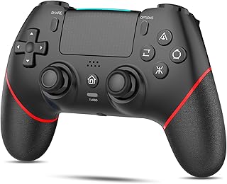 PS4コントローラー【2026年新版·金賞傑作】Onefun ps4 コントローラー 大容量1000mAh Bluetooth無線接続 背面ボタン付き マクロ機能 Turbo自動連射機能 6軸ジャイロセンサー搭載 16時間連続使用 高耐久ボタン イヤホンジャック付き ワイヤレス4コントローラ ー P4/P4 Pro/Slim/PC対応 日本語取扱説明書 （ブラック/レッド）