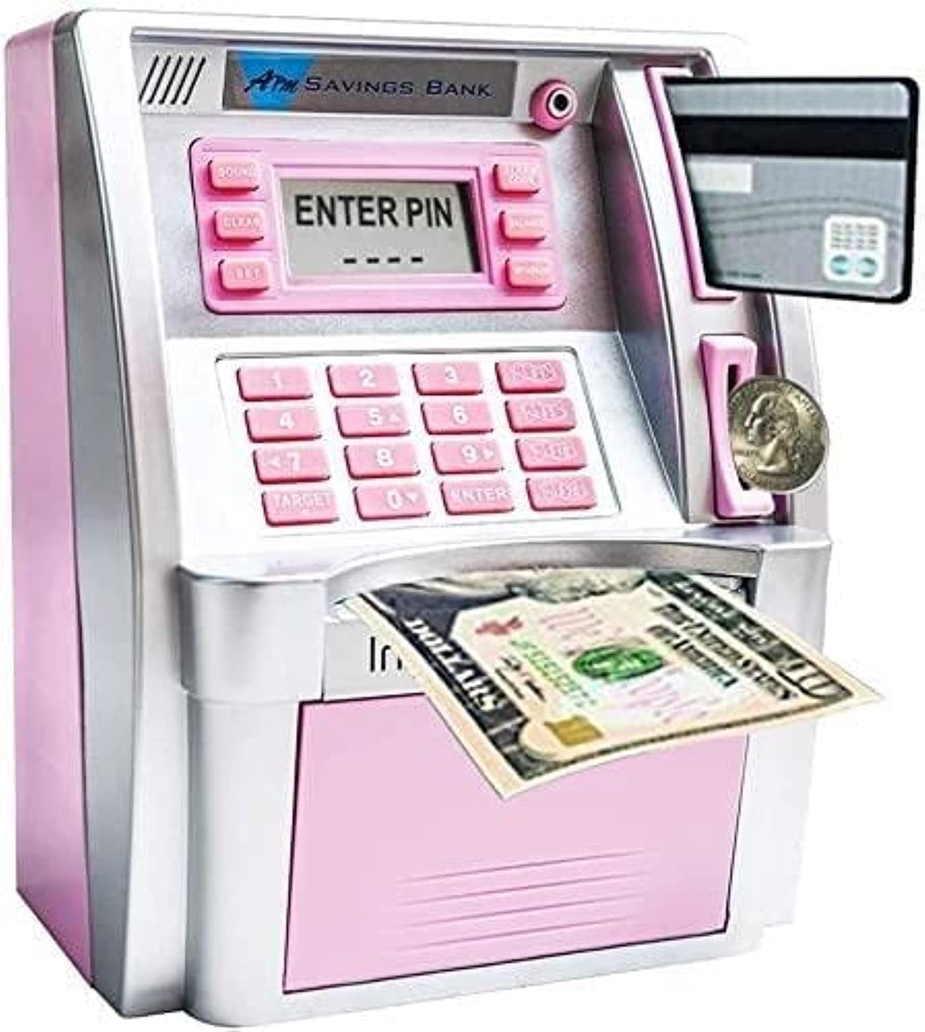 EOBTAIN Pink ATM Piggy Bank for Real Money with Debit Card,ATM Savings Bank for Kids Toy,Mini ATM Machine Savings Bank Personal Electronic ATM Bank with Balance Calculator,Ideal Gift for Girls