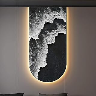 WRYsqbhjyb 3D U-Shaped Ocean Wave Wall Art Painting with LED Backlight | Dimmable Seascape Wall Decor, Waterproof Scratch Resistant Surface, for Entryway Living Room Bedroom(D,50x100cm/20x39in)