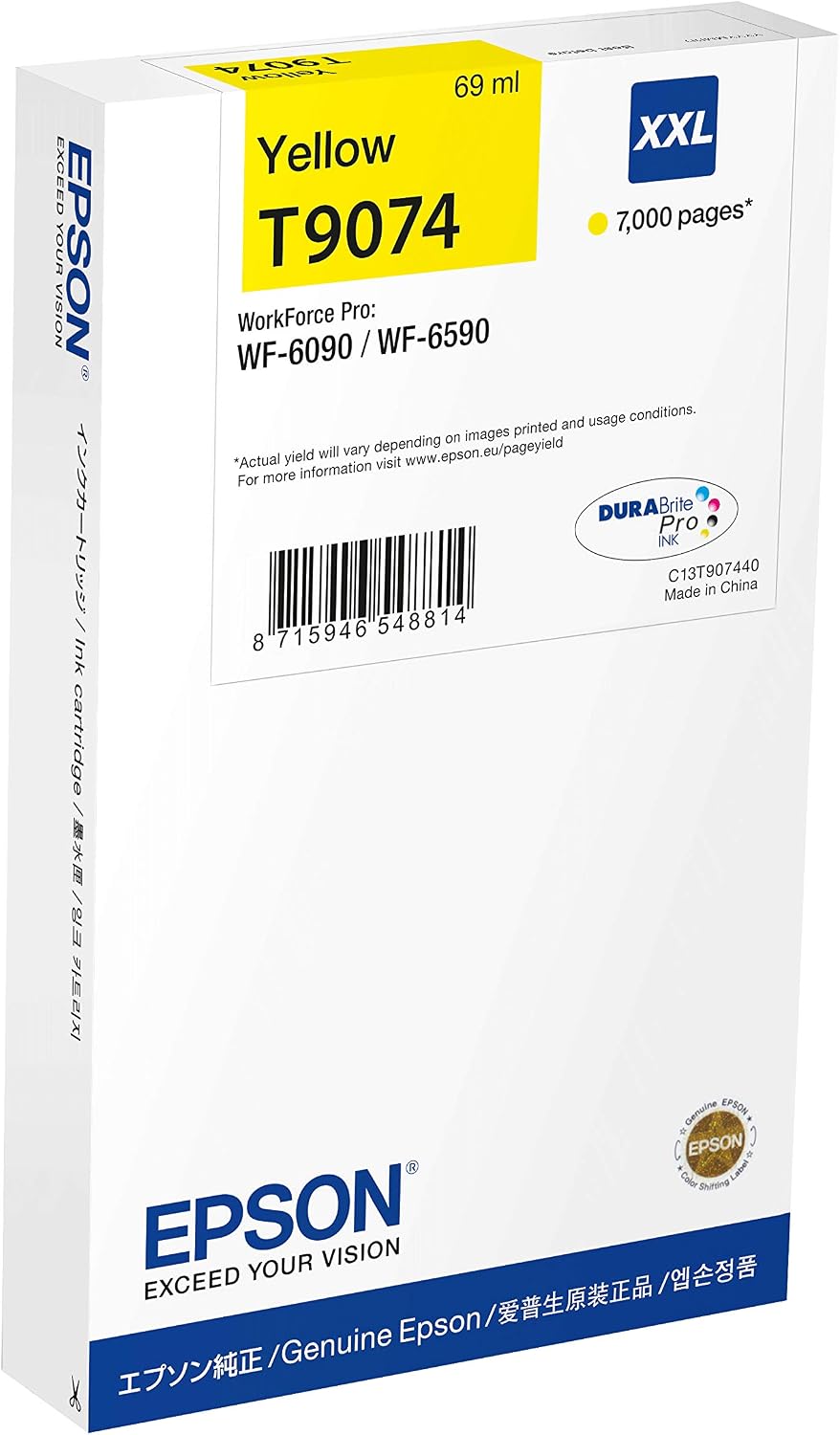 Epson T9074 Yellow Genuine, XXL High Yield Ink Cartridge DuraBrite Ultra