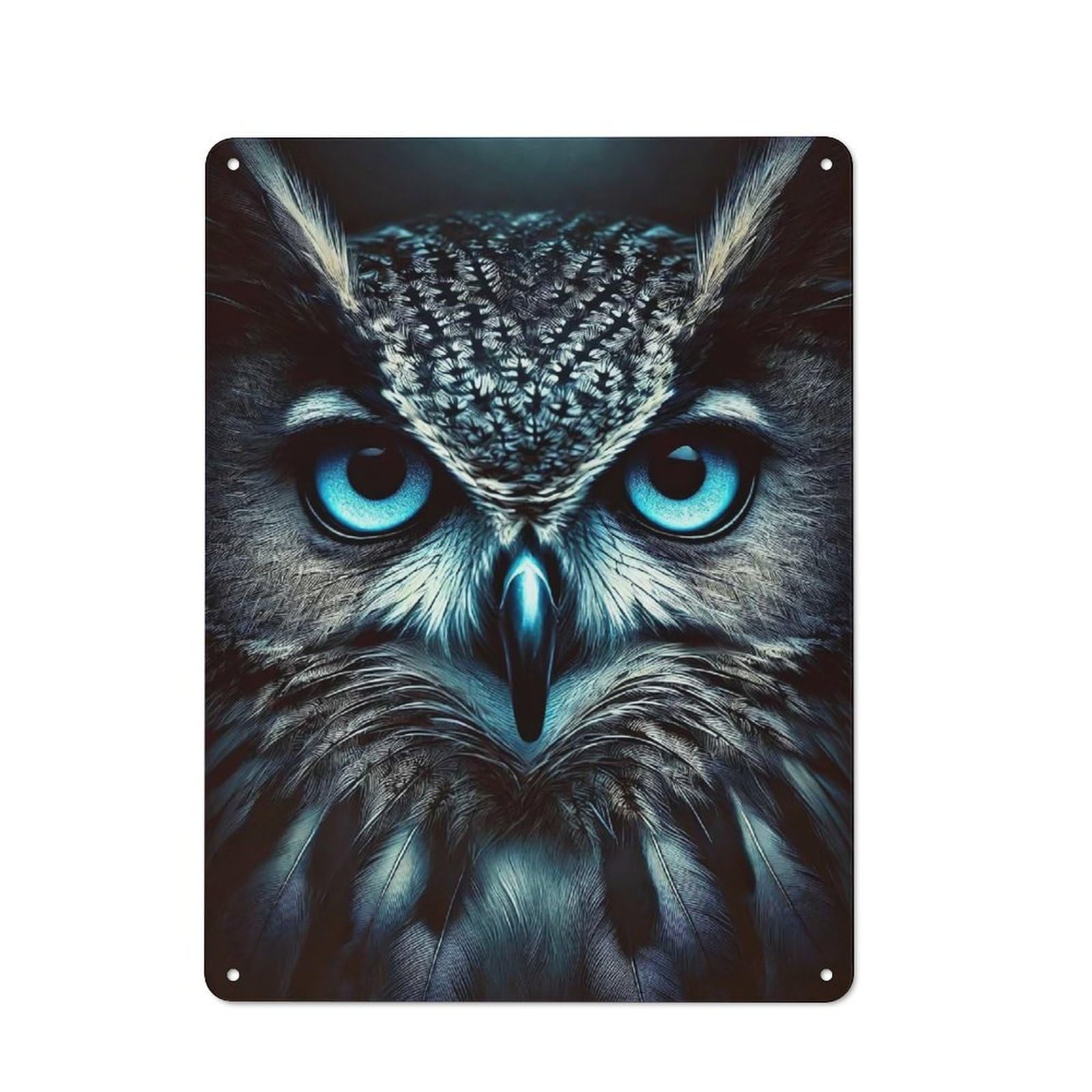Junmoney Style-16 Blue-Eyed Owl Portrait Rustic Metal Sign 40X30cm For Garden Room Or Summerhouse, For Themed Interiors In Garden Rooms And Summerhouses