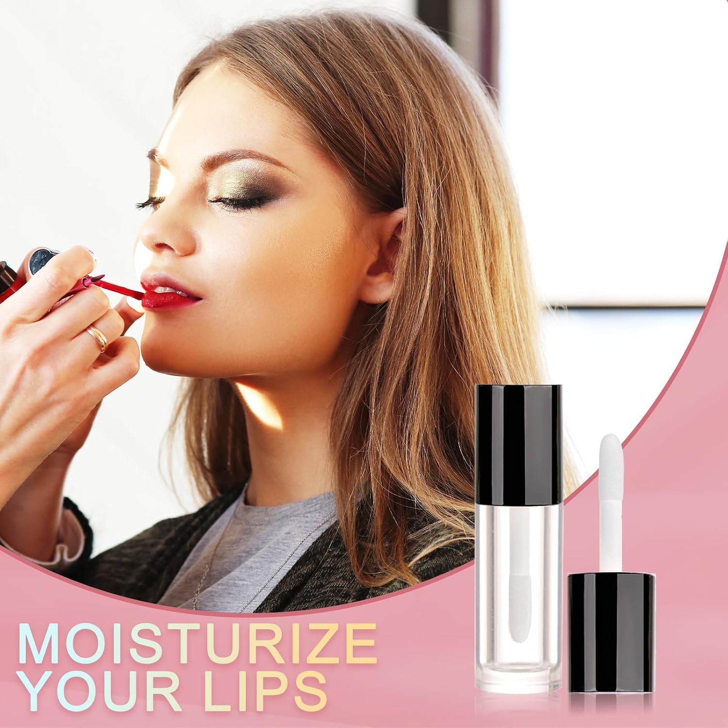 50pcs 2.5ml Empty Lip Gloss Containers Lip Gloss Tubes with Wand Cute 0.08oz Clear Refillable Lipgloss Making Supplies Kit for DIY Makeup + 2pcs Syringes (Black)