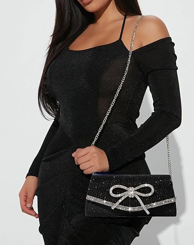 Miniatura 2 de Bolso de mano con lazo para mujer, de noche, brillante, con purpurina, para bodas, con brillos, de strass, para fiestas, de graduación, elegante,