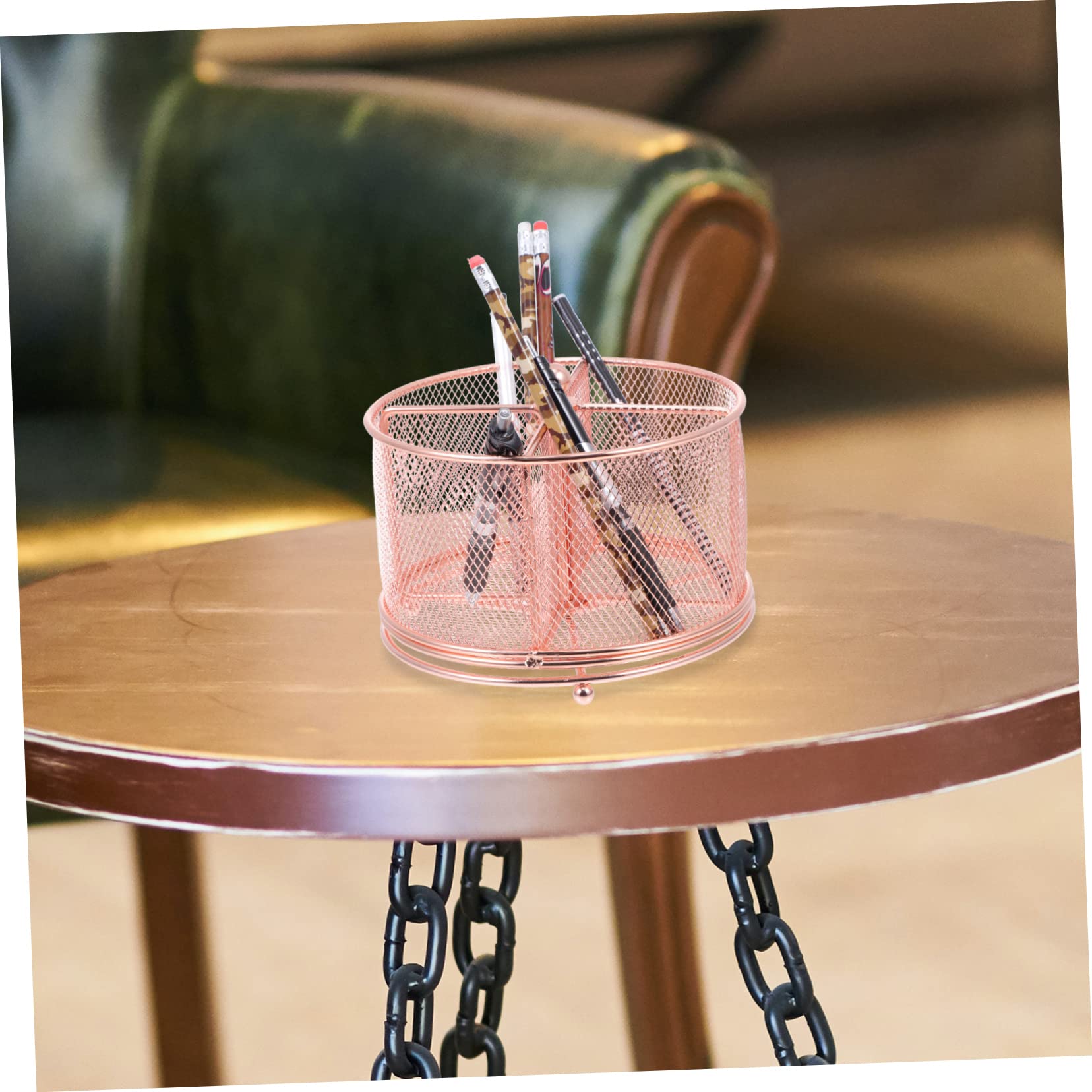 NUOBESTY Organizer Da Scrivania Girevole in Ferro Multifunzione Portapenne Da Scrivania Compatto in Oro Rosa