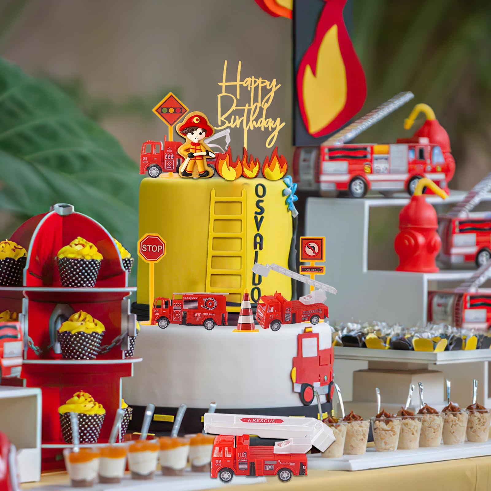 Decorazioni Torta Pompieri - 15 Pezzi, Tema Fuoco Per Compleanni - Foto 5