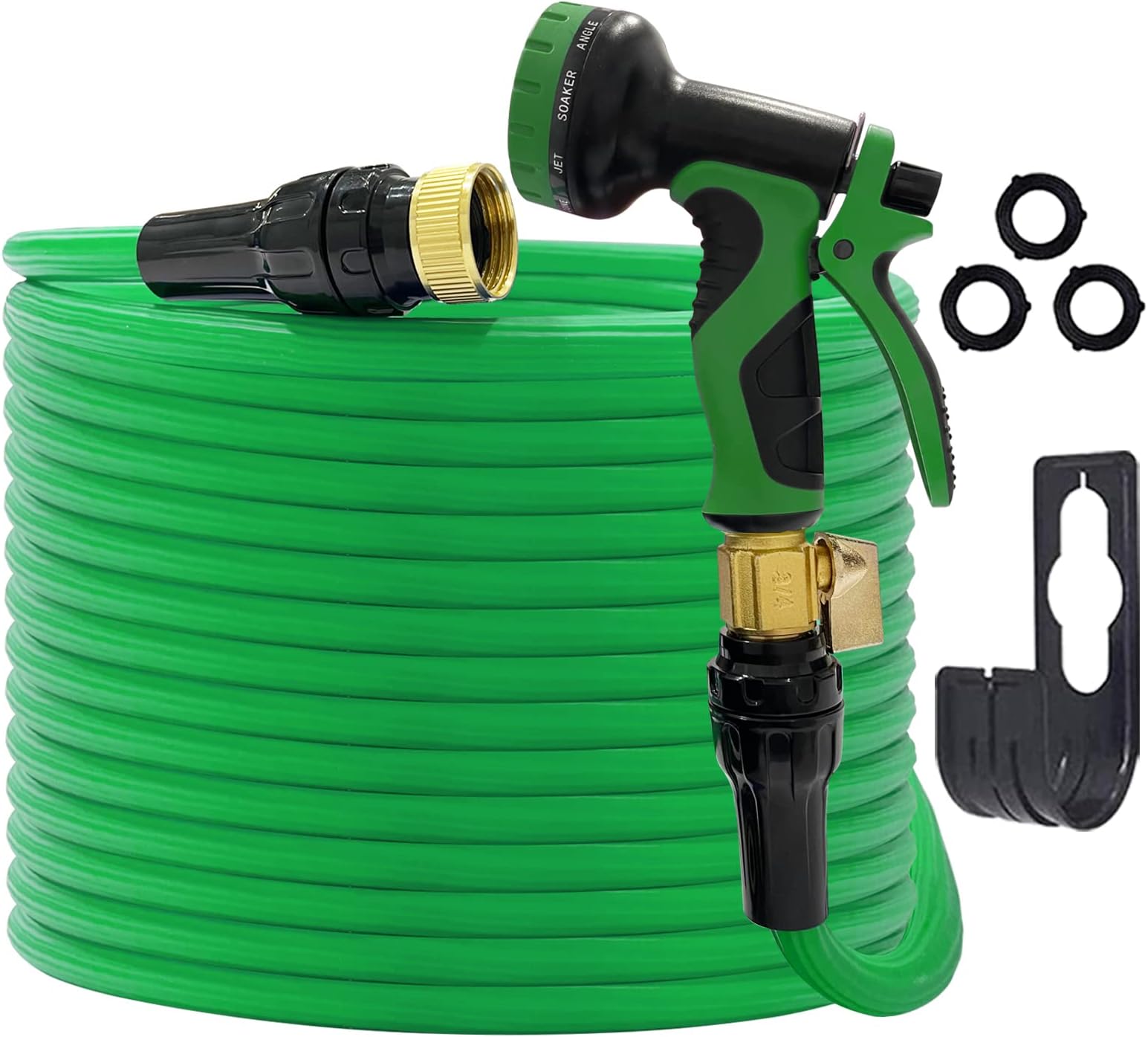 Garden Hose 100 ft Expandable Water Hose with Extra Strength Rubber, Triple Layer Latex Core, 3/4" Solid Brass Fittings, New Upgrade Retractable Flexible Hose 100ft with Spray Nozzle Green