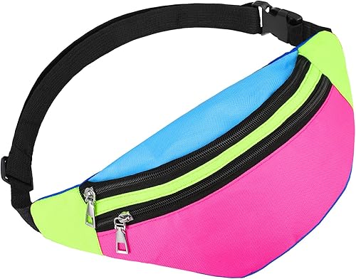 Riñonera de neón de los años 80 y 90 para mujer, ajustable, retro, con dos bolsillos, bolsas de cintura ligeras, impermeables, para viajes, correr,