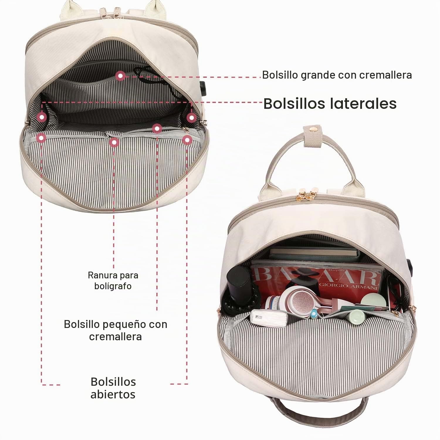 LOVEVOOK Mochila de Mujer para Ordenador Portátil de 17 Pulgadas Impermeable Mochila Escolar Antirrobo, Casual Backpack con Carga USB para Trabajo Viajes Universidad Colegio, Caqui Beige
