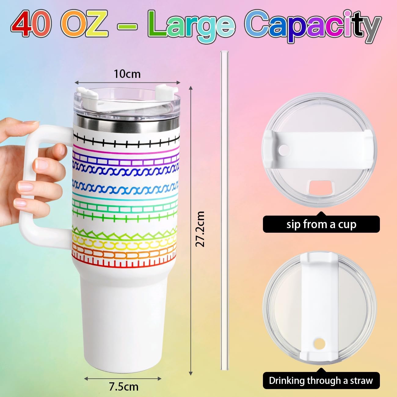 40oz Stainless Steel Large Insulated Tumblers With Handles Lids And Straws