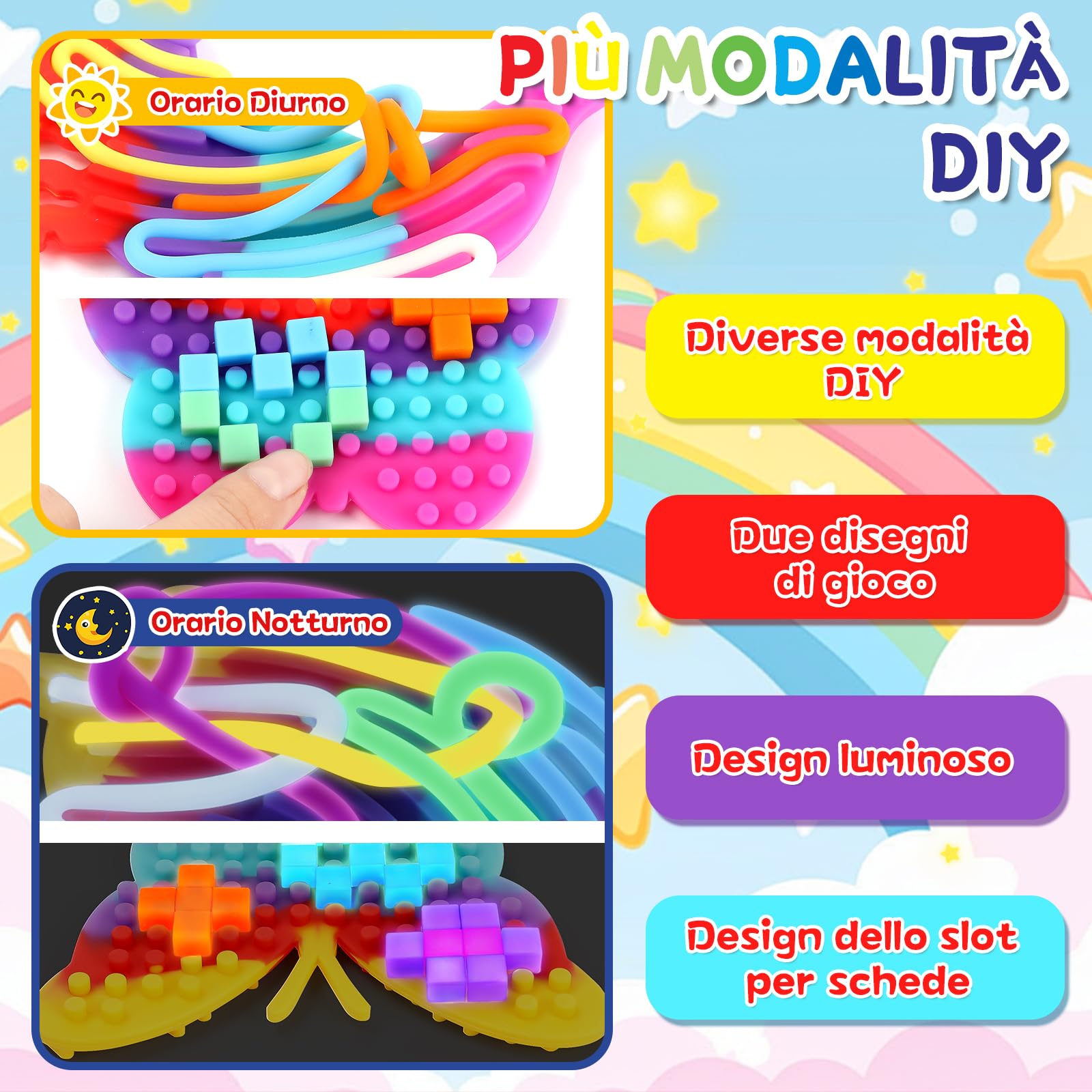 JONRRYIN Silicone Sensory Activity Board, 3 Giocattolo Sensoriale Fidget Toys in Silicone per ADHD, Autismo, Antistress, Ansia, Regali per Bambini di 3 Anni e Adulti con Borsa da Viaggio e 20 Corde