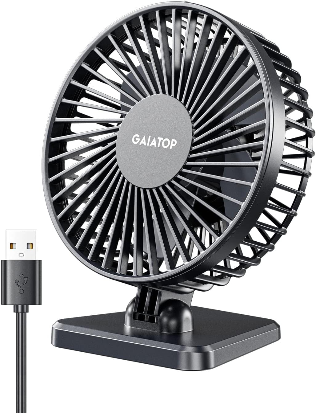 Gaiatop Small Desk Fan, 4.5 Inch Portable 3 Speeds Wind Desktop Table Cooling Fan in Single Button, Adjustment Mini Personal Fan for Home Desktop Office Car Outdoor, Black (Not Battery)