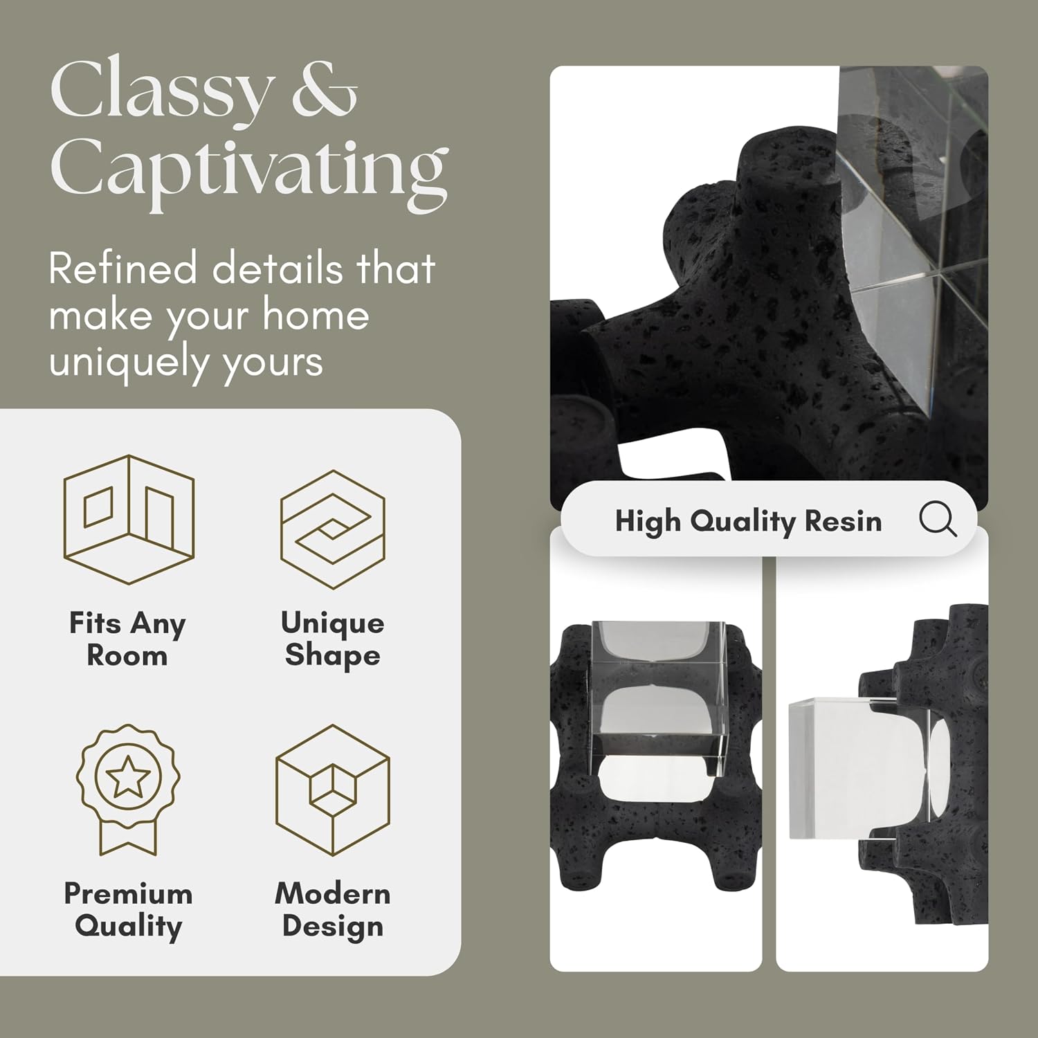 Set of 2 Resin & Crystal Decorative Cubes– Accent for Table Top & Shelf, Coffee Table Decor for Living Room – Home Decor, Modern Stylish Tabletop Accessories Accent Piece – 6/8", Black