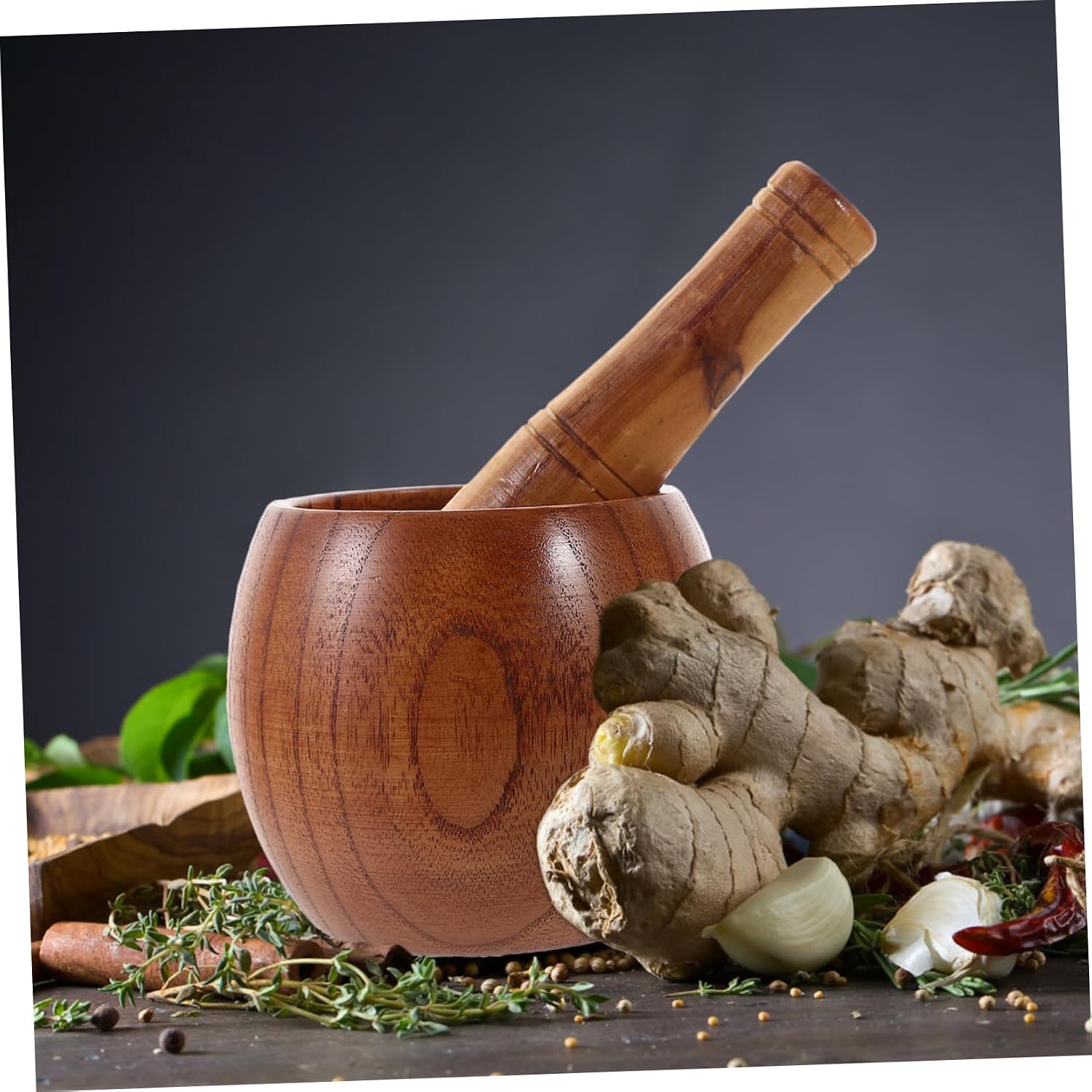 VOSAREA 1 Set Wooden Mortar and Pestle for Garlic Ginger and Spices Grinding Bowl for Homemade Cooking Ergonomic Design Easy to Clean for Kitchen Use