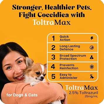 Vetr's Toltramax 2.5% Toltrazuril Powder for Dogs, Cats, Horses, Anti-Coccidia, Antiprotozoal Agent, Safe for Puppies, Kittens, and Pregnant Animals, 100g (Beef Flavored)