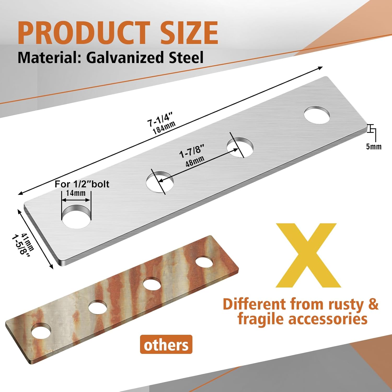 MorningRo 8 Pcs 4 Hole Flat Plate Heavy Duty Connector Bracket for 1/2" Bolt in 1-5/8" Strut Channel Galvanized Steel