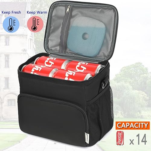 Miniatura 2 de Bolsa de almuerzo unisex aislada, negra, 10.2 x 7.5 x 9 pulgadas, tela Oxford duradera, forro PEVA, 3+ años